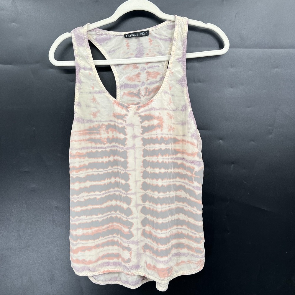 GYPSY global village 100% silk tye dye racerback tank top boho festival M